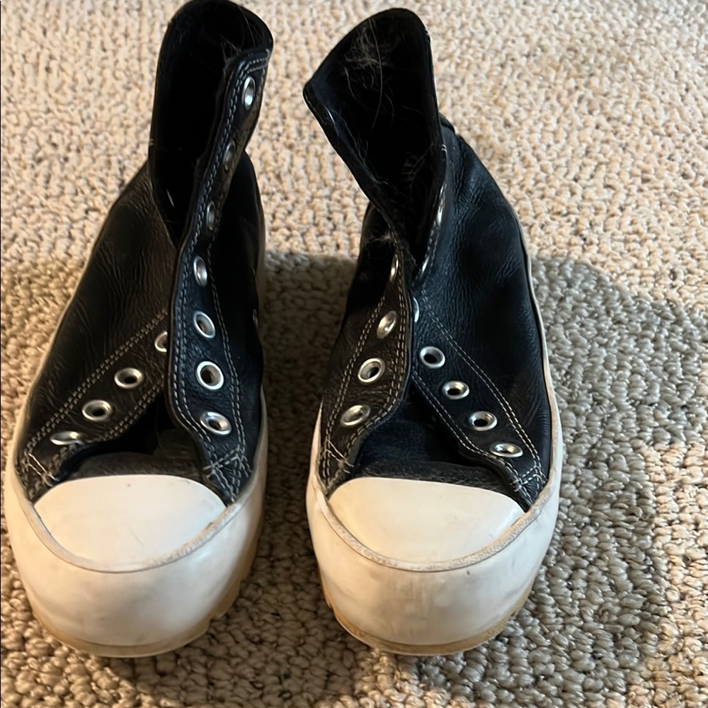 Converse Platform Leather Black and White High-Top Sneakers